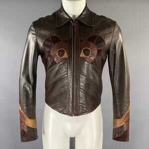 GUCCI TOM FORD Size 38 Brown Applique Leather Zip Up Jacket